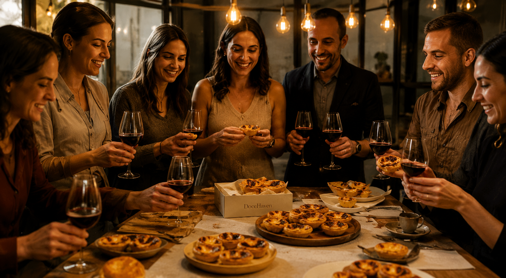 Friends enjoying Pastéis de Nata at a private DoceHaven event in Dallas